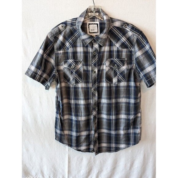 Blue Other - Men's BKE Blue/White Plaid Collared Button Up Short Sleeve Shirt Size Large